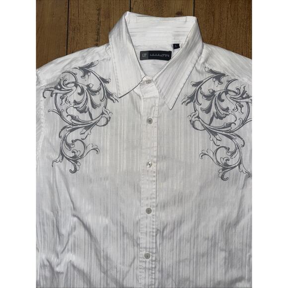 Level Ten Men’s Embroidered Western Button Down Shirt White Large 20x27 Cowboy - Picture 2 of 6